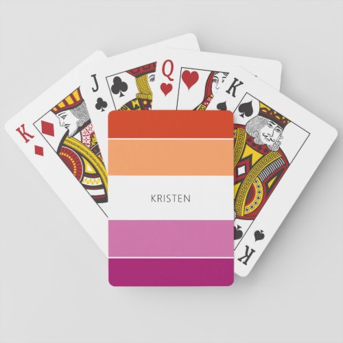 Custom Lesbian Flag Colors Stripes With Name Playing Cards