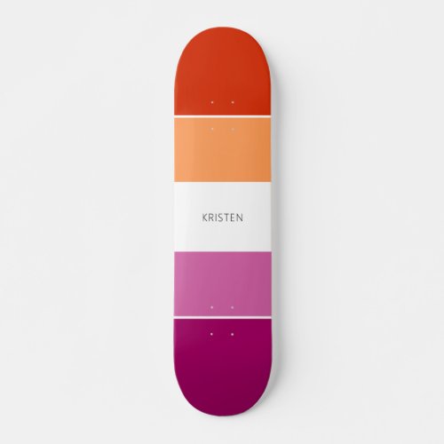 Custom Lesbian Flag Colors Stripes With Name Skateboard