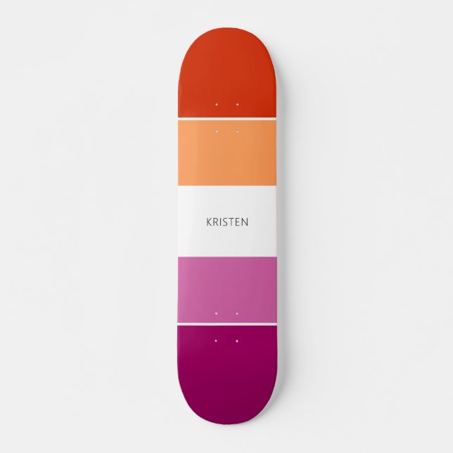 Custom Lesbian Flag Colors Stripes With Name Skateboard (Front)