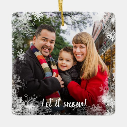 Custom Let It Snow 2_Sided Family Photo Christmas Ceramic Ornament