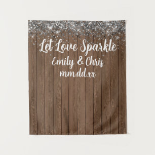 Custom Let Love Sparkle Wedding Rustic Wood Prop Tapestry