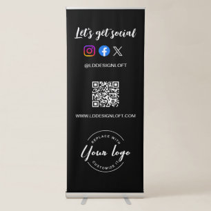 Custom Let's Get Social Media QR code website logo Retractable Banner