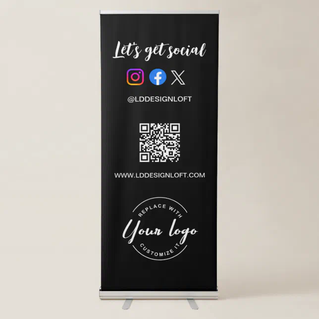 Custom Let's Get Social Media QR code website logo Retractable Banner ...