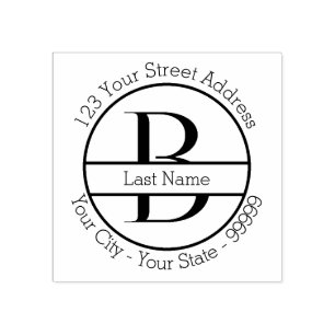 Custom Letter "B" Monogram Name And Return Address Rubber Stamp