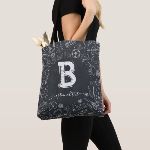 Custom Letter B Teacher Icon Chalkboard Background Tote Bag