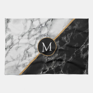 Custom Letter Black White Marble Kitchen Towels