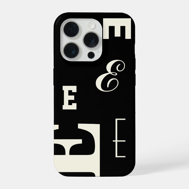 Custom Letter, Color Pop Monogram, Black & Cream iPhone Case (Back)