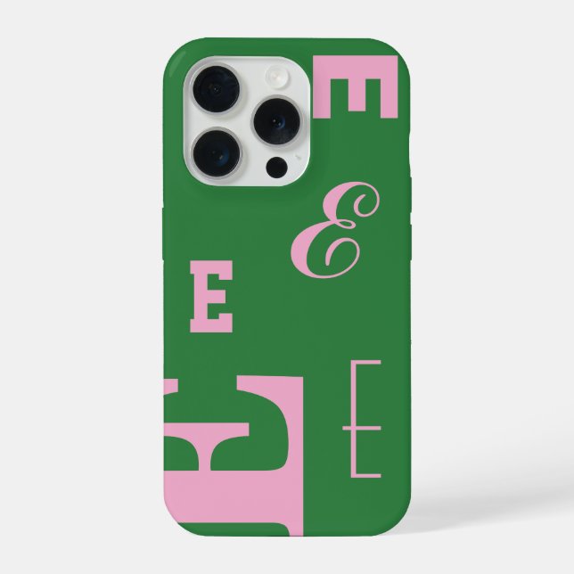 Custom Letter, Color Pop Monogram, Green & Pink iPhone Case (Back)