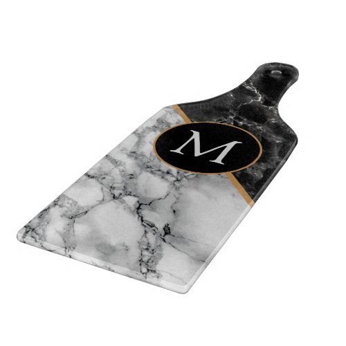 Custom Letter Cutting Board Black White Marble