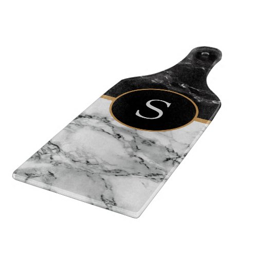 Custom Letter Cutting Board Black White Marble