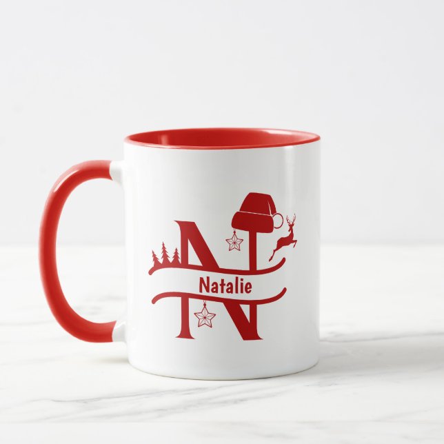 Custom Letter N Name Christmas Monogram Mug (Left)
