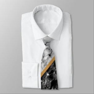 Custom Letter Neck Tie Black White Marble Stone