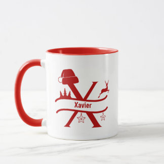 Custom Letter X Name Christmas Monogram Mug