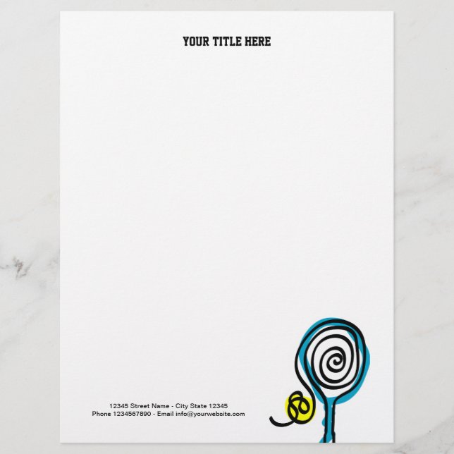 Custom letterhead with tennis racket design (Front)