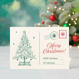 Custom Letterpress Vintage Postcard, Christmas Photo Cards