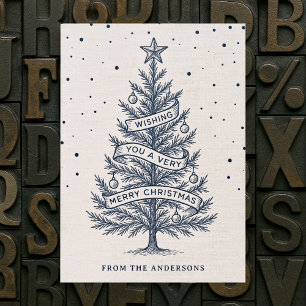 Custom Letterpressed Christmas Tree Note Vintage Letterpress Photo Cards