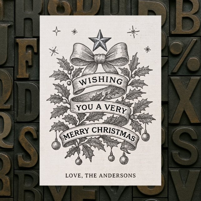 Custom Letterpressed Mistletoe Christmas Vintage Letterpress Photo Cards (Custom Letterpressed Mistletoe Christmas Vintage Letterpress Photo Cards)