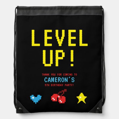 Custom Level Up 5TH BIRTHDAY Video Game Party  Drawstring Bag