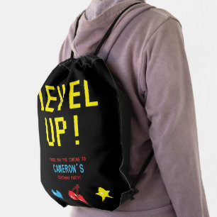 Custom Level Up Video Game BIRTHDAY Party Drawstring Bag