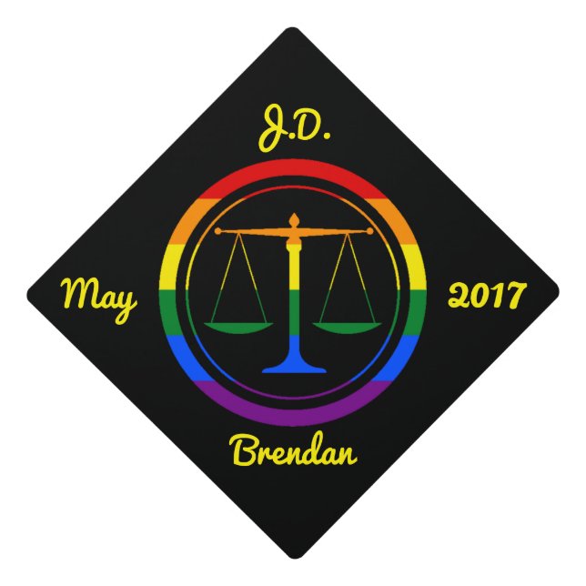 Custom LGBT Legal Symbol Rainbow Scales Graduation Cap Topper (Front)
