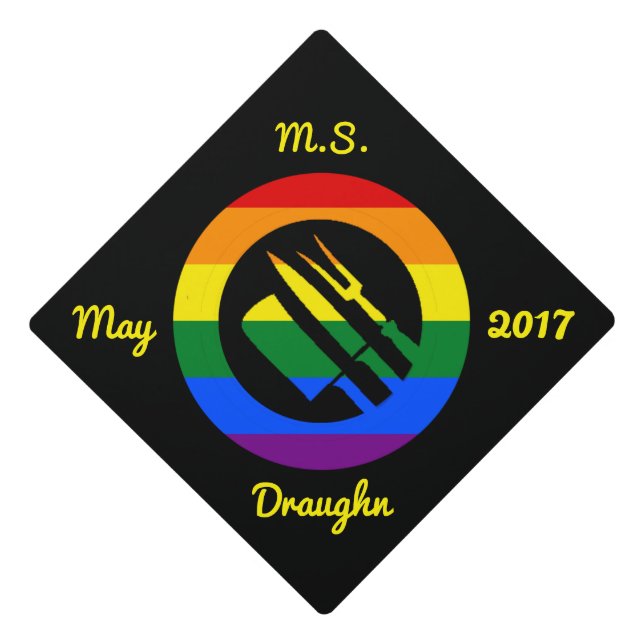 Custom LGBT Pride Rainbow Culinary Arts Hosp. Graduation Cap Topper (Front)