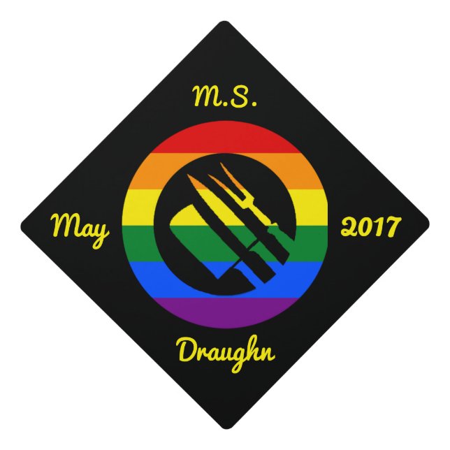 Custom LGBT Pride Rainbow Culinary Arts Hosp. Graduation Cap Topper (Front)