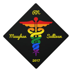 Custom LGBT Rainbow Medical Symbol Caduceus Graduation Cap Topper