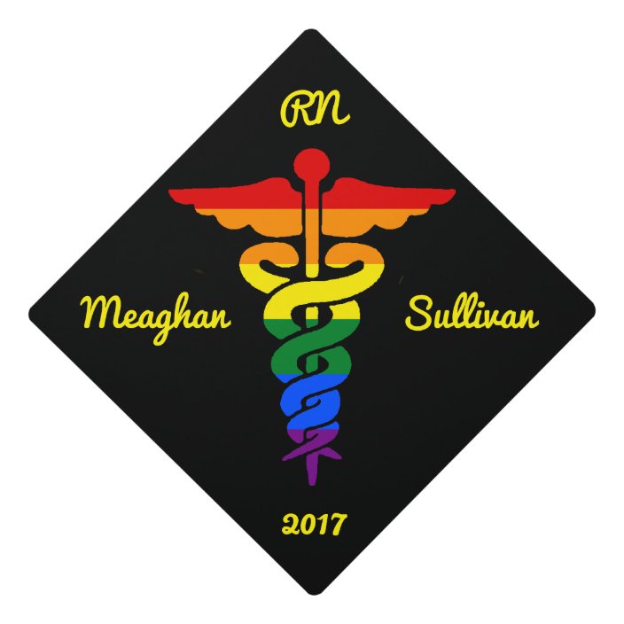 Custom LGBT Rainbow Medical Symbol Caduceus Graduation Cap Topper ...
