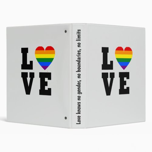 Custom LGBTQ Rainbow Flag Love 3 Ring Binder