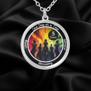 Custom LGBTQ Witchy Recovery Milestone Gift Silver Plated Necklace