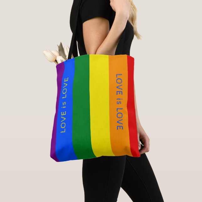Custom LGBTQIA+ Rainbow Flag Love Stripe for Pride Tote Bag (Close Up)