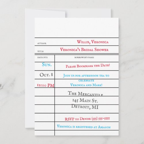 Custom Library Checkout Card Bridal Shower