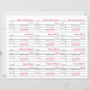 Custom Library Checkout Card Table Number Cards