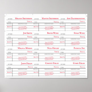 Custom Library Checkout Card Table Number Cards Poster