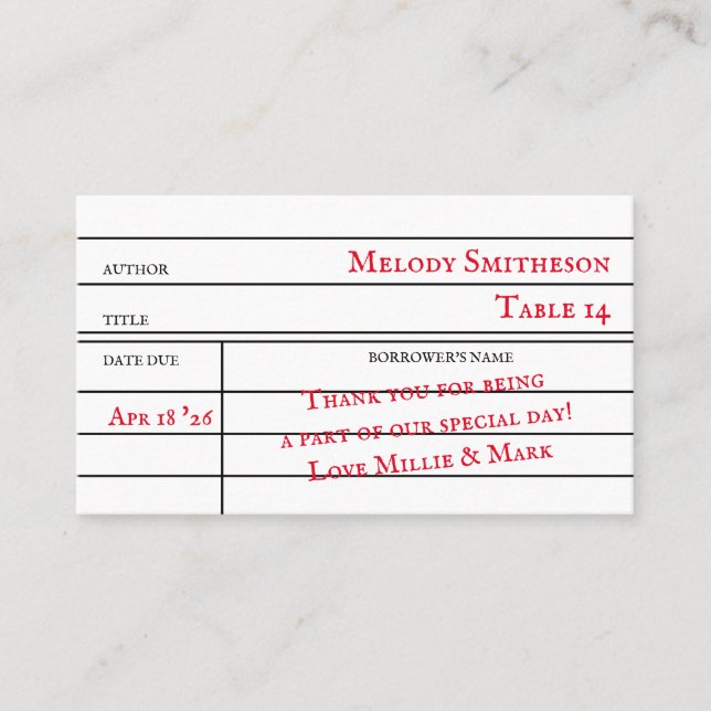 Custom Library Checkout Card Table Numbers (Front)