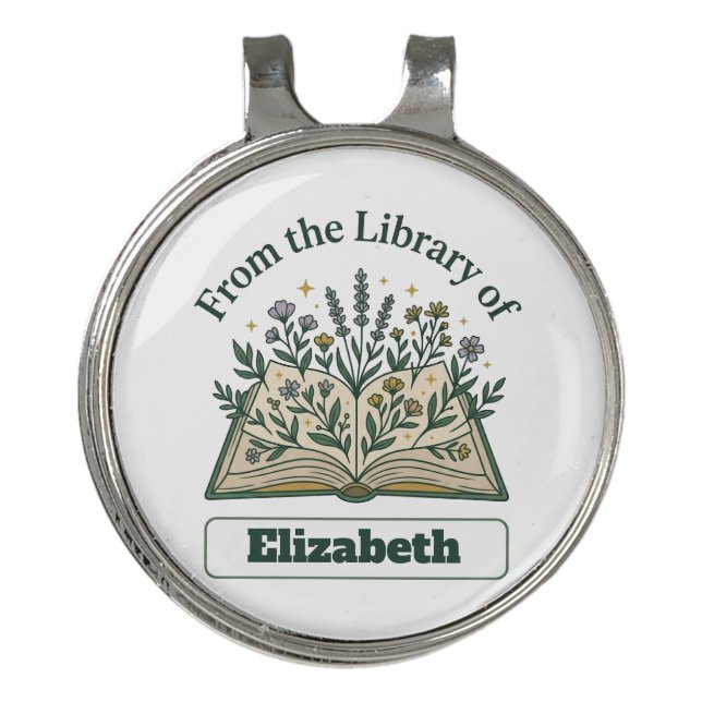 Custom Library of Name Floral Hat Golf Hat Clip (Front)