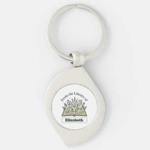 Custom Library of Name Floral Leaf Keychain