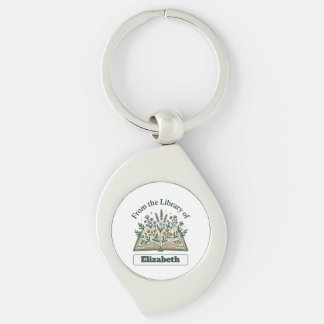 Custom Library of Name Floral Leaf Keychain
