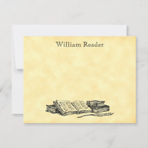 Custom Library Of Vintage Books and Writing Quill Note Card