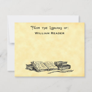 Custom Library Of Vintage Books and Writing Quill Note Card