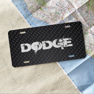 Custom License Plate - Diamond Plate DODGE Black