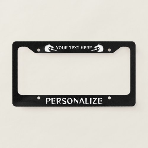 Custom license plate frame with dragon head logo