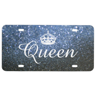 Custom License Plate - Queen Crown Glitter Blue