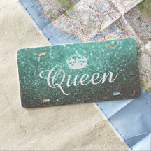 Custom License Plate - Queen Crown Glitter Green