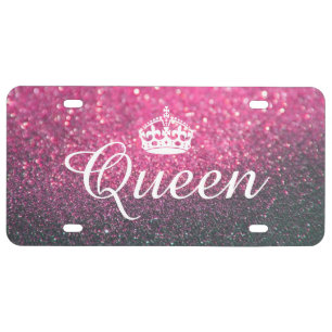 Custom License Plate - Queen Crown Glitter Pink