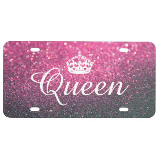Custom License Plate - Queen Crown Glitter Pink