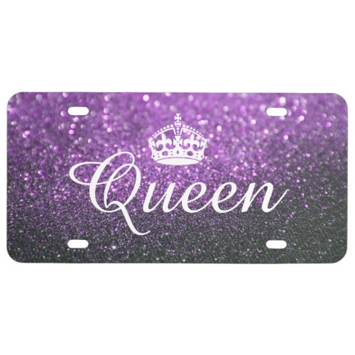 Custom License Plate _ Queen Crown Glitter Purple