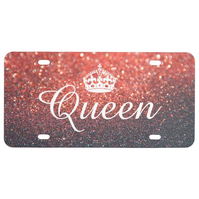 Custom License Plate - Queen Crown Glitter Red (Front)