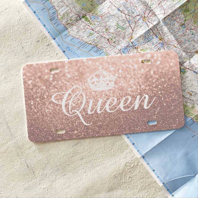Custom License Plate - Queen Crown Glitter Rose G (In Situ)