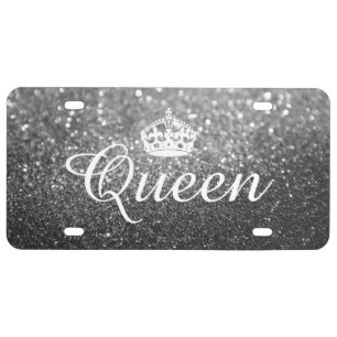 Custom License Plate - Queen Crown Grey Black